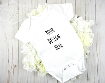 Download White Baby Bodysuit Long Sleeve MOCK-UP Image JPEG File