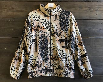 Vintage 90s Leopard Print Zip Up Silk Jacket