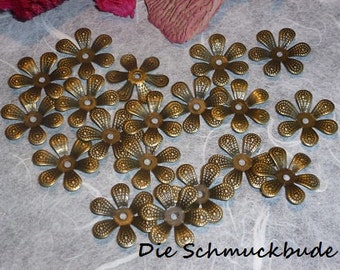 D-03253 - 30 Bead caps antique bronze 16mm
