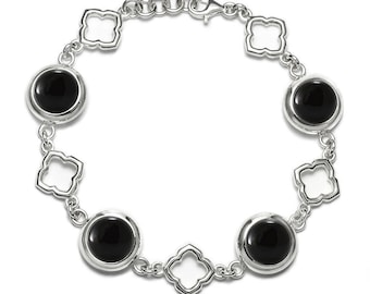 Black Onyx Bracelet, 925 Sterling Silver. , color black, weight 20.6g, #46584
