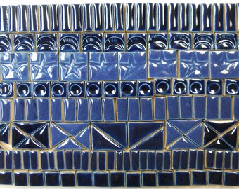 175+ Mosaic Tiles Handmade Ceramic Art Tiles Stoneware CraftingTiles Dark Navy Blue Tones Glazed Craft Tiles Assortment #3