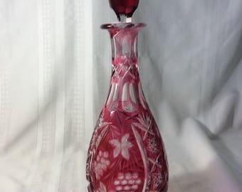 Cut to Clear Crystal Cranberry Decanter