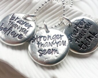 AA Milne Quote Necklace - Braver Than You Believe - Personalized - Hand Stamped Inspirational Jewelry - Motivational Necklace - Graduation