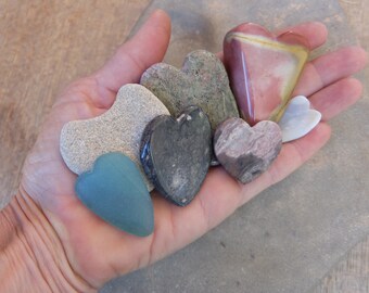 Natural hearts - Love heart flock of seven - handmade stone hearts, contemplation stones