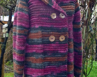 Knitting coat with pointed hood L XL