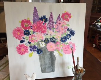 Teena Flanner roses lilacs Original painting acrylic flower floral 20x20