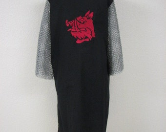 Black Knight Medieval Surcoat with embroidered red boars head, renaissance garb, cosplay, crusades, search for the holy grail, tunic, tabard