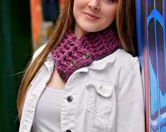 Womens Scarf Womens Scarflette Purple Scarf Purple Scarflette Purple Plum Scarf Plum Scarflette Button Scarf Button Scarflette Button Cowl
