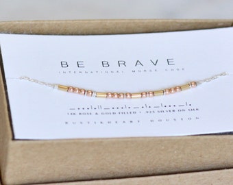 Be Brave Bracelet | Inspiring Gift | Strength Bracelet | Friend Gift | Custom Word Morse Code Jewelry | Mixed Metals Dainty Chain Bracelet