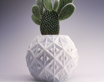 Atlantis 3D Printed Cacti Planter Modern Triangle Planter Lattice Design White Planter