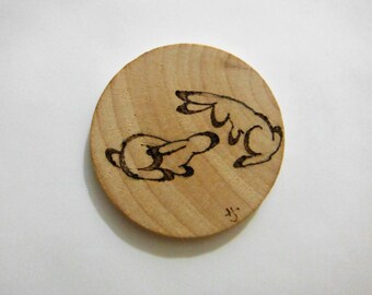 Wooden Pyrography Long Ears Bunny Meeting someone new Original Artwork
