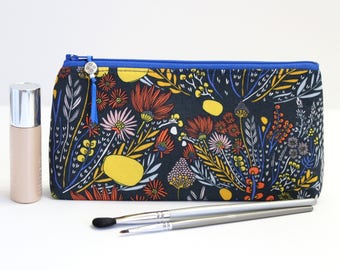 Navy Makeup Bag, Zipper Pouch, Cosmetic Bag, Pencil Case, Pencil Pouch, Accessory Bag, Gifts Under 30