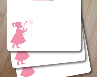 Forever Blowing Bubbles, Personalized Stationary, Silhouette Flat Note Cards, Set of 10, Professionally Printed