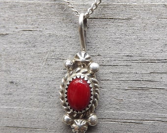 Red Coral and Sterling Silver Necklace