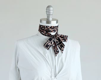 Brown and black skinny scarf in gallery birds and leopard, choker, bow, hair tie