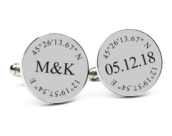 Custom Coordinates Gift for Groom From Bride Custom Cufflinks Personalized Cufflinks Engraved Cufflinks Cuff link Anniversary Gift for Him