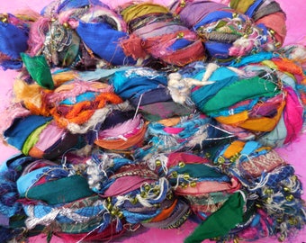 Sari Silk Ribbon and Fiber Skein, Istanbul Sparkle, Fair Trade item