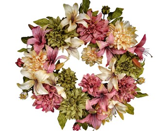 Summer Wreaths | Front Door Wreaths | Dahlia & Lily Wreath | Wreath | Spring Door Wreath | Outdoor Wreath |