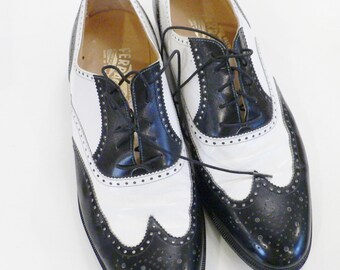 Men's Vintage Ferragamo Spectaor Shoes / Black and White Spectators ,Size 9 1/2B