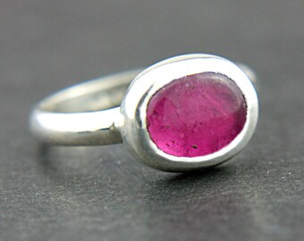 Pink Tourmaline Ring Sterling Silver Natural Pink Tourmaline Engagement Ring Promise Ring Made in Your Size Oval Shape