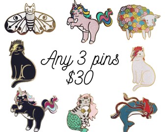 Cat Enamel Pin - Pin set - cat enamel pin - pin sale - bowie cat - unicorn cat pin