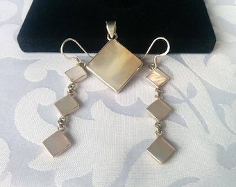 Mother of Pearl Sterling Pendant and Earrings, MOP Sterling Silver Earrings and Pendant, Mother of Pearl 925 Earrings and Pendant