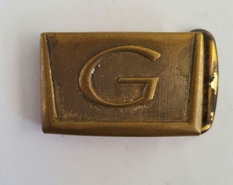 Vintage 1950's brass letter G small gauge belt buckle, Hickok USA Master Plate, Zinc Alloy 7/8" belt
