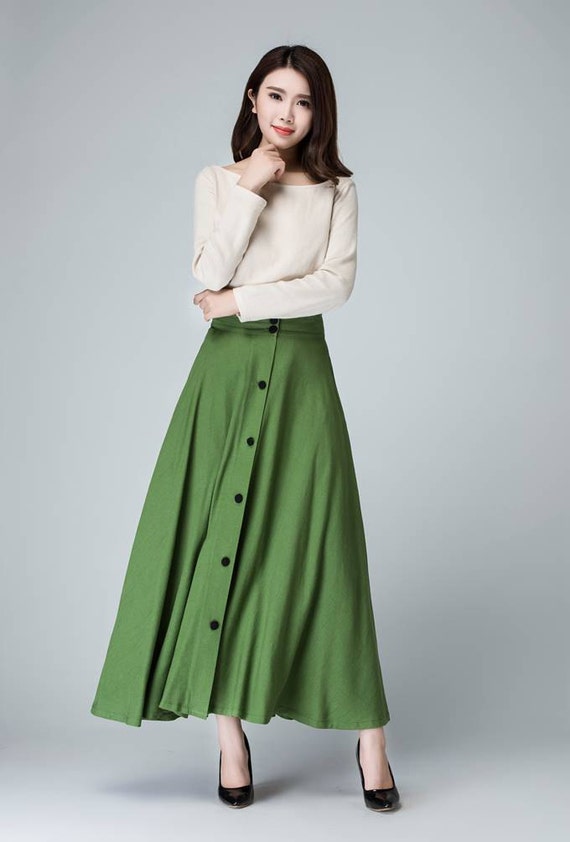 green skirt maxi skirt full skirt linen skirt summer