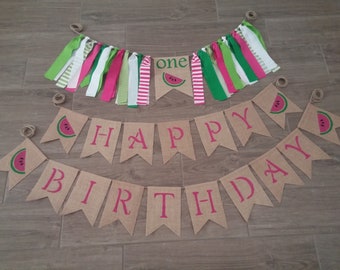 Watermelon Birthday, Watermelon High Chair Highchair Banner, One In A Melon, First 1st Birthday, Watermelon Party, Summer Birthday, One Pink