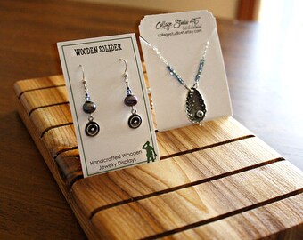 10 Inch by 5 inch Wooden Earring Card Display, Necklace Card, Bracelet Card Displays, Customized with 25 FREE Earring Cards 2x3.5 inches