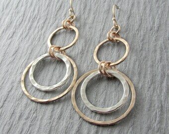 Gold Dangle Earrings Silver And Gold Earrings Circle Earrings Mixed Metal Earrings Dangle Circle Earrings Gift For Her