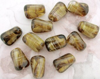 12 Vintage Twisted Striped Greenish-Bown Beads
