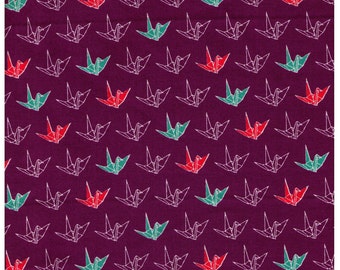 HALF YARD - Origami Cranes on PURPLE - Cosmo - Japanese Imported Fabric