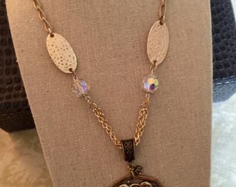 Boho Chic Metal Flower Sculpture Necklace/Repurposed Vintage Flower Pendant Necklace/Vintage to New Jewelry/Moms Day Gift/Unique Necklace