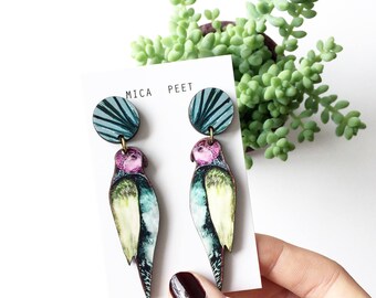 Parrot Earrings - Statement Bird Earrings - Bird Dangle Earrings - Bird Jewellery - Parrot Print - Drop Earrings - Tropical Earrings