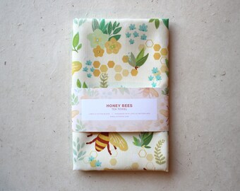 Honey Bees Illustrated Tea Towel
