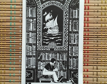 Beautiful Vintage Book Plates: Reproduction Ben Kutcher, Boy in Library