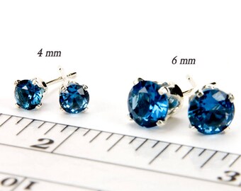 December Birthstone Earrings Blue Zircon Sterling Silver Earrings Bridesmaid Gift For Her Birthstone Stud Earrings Birthstone Jewelry 4/6mm