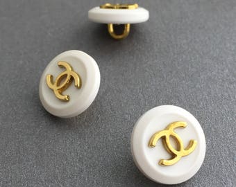 authentic CHANEL white & gold cc button 1.3cm