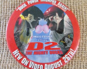 Vintage Pinback Button • 90s Mighty Ducks Pin • 1994 D2 Mighty Ducks Movie Promo Pin • Emilio Estevez 90s Movie • 90s Button • Hockey Pin