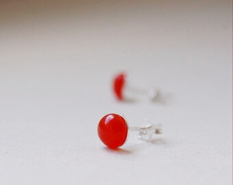 Red Post Earrings, Red Stud Earrings, Red Studs, Red Round Studs, Red Jewelry, Red Round Earrings, Red Carneol Carnelian