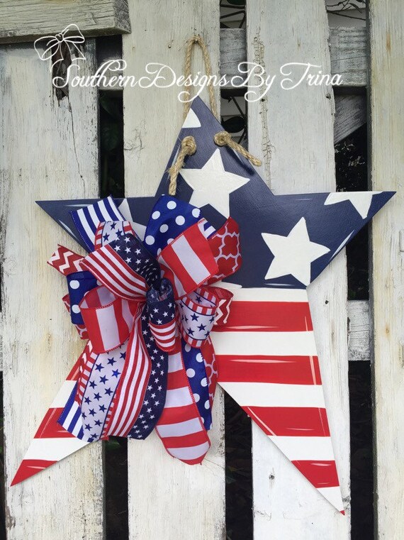 Patriotic Star wooden door hanger star door hanger 4th of