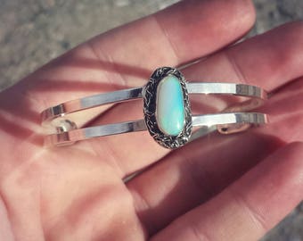 Australian opal cuff bracelet sterling silver