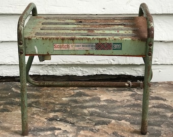 shop stool ~ Scotch Brand Handy Masker step stool ~ industrial green shop stool ~ metal stepstool ~ distressed green industrial step stool