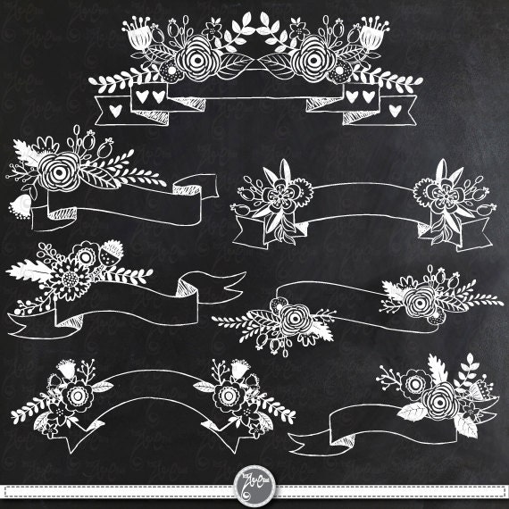 Chalkboard Floral Banners clipart pack CHALKBOARD