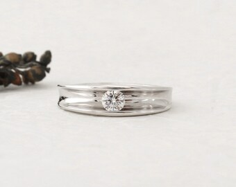 Diamond Engagement Ring, Unique Engagement Ring, Solitaire Ring, unique wedding band, White Gold Wedding Jewelry, Alternative Wedding Ring