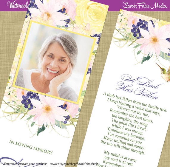 Download Funeral Memorial Bookmark and Prayer Card // Printable