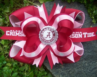 Alabama Crimson Tide Inspired Pink Bottlecap Hairbow