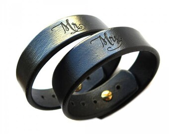 Couple Bracelets - Mr & Mrs - Bracelet Set - His and Hers Bracelets - Couples Leather - Couples Gift - Set of Two Bracelets - Wedding