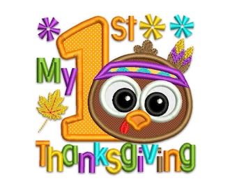 My 1st Thanksgiving Applique Machine Embroidery Design Native TG010